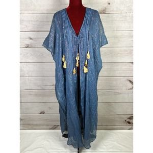 Miguelina Swim Adria Metallic Striped Tassel Kimono Cover Up